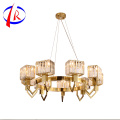 Home Rustic Iron Chain Hanging Ceiling Lamp Rectangular Crystal Pendant Chandelier